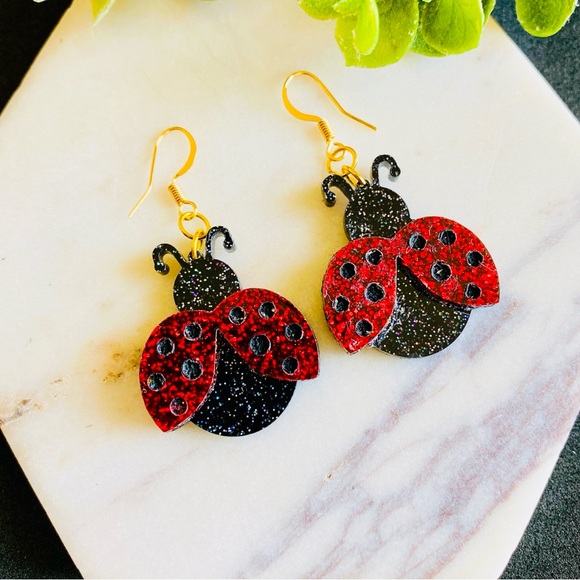 Ladybug Earrings Insect/ Bug Glitter Earrings Summer jewelry Sterling Silver - Picture 3 of 5